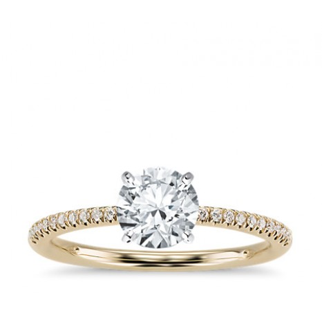 Round Cut Pave Engagement Ring in 14K Yellow Gold